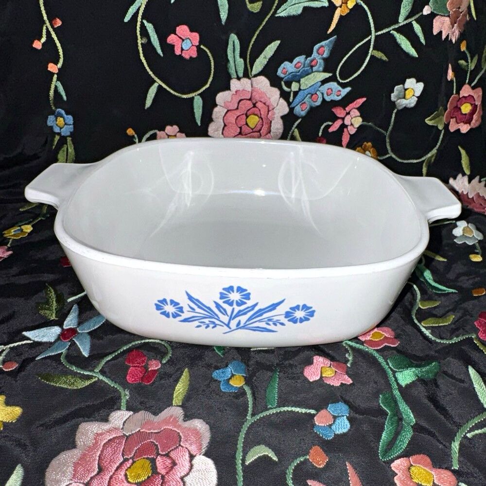 CorningWare White/Blue Floral Square 1 qt Casserole Dish w/ Handles
